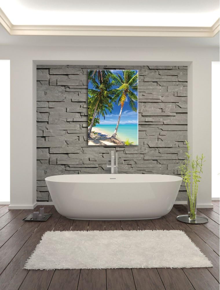 Palmen Traumstrand, Format: 100x70 auf Leinwand, XXL riesige Bilder fertig gerahmt mit Keilrahmen, K