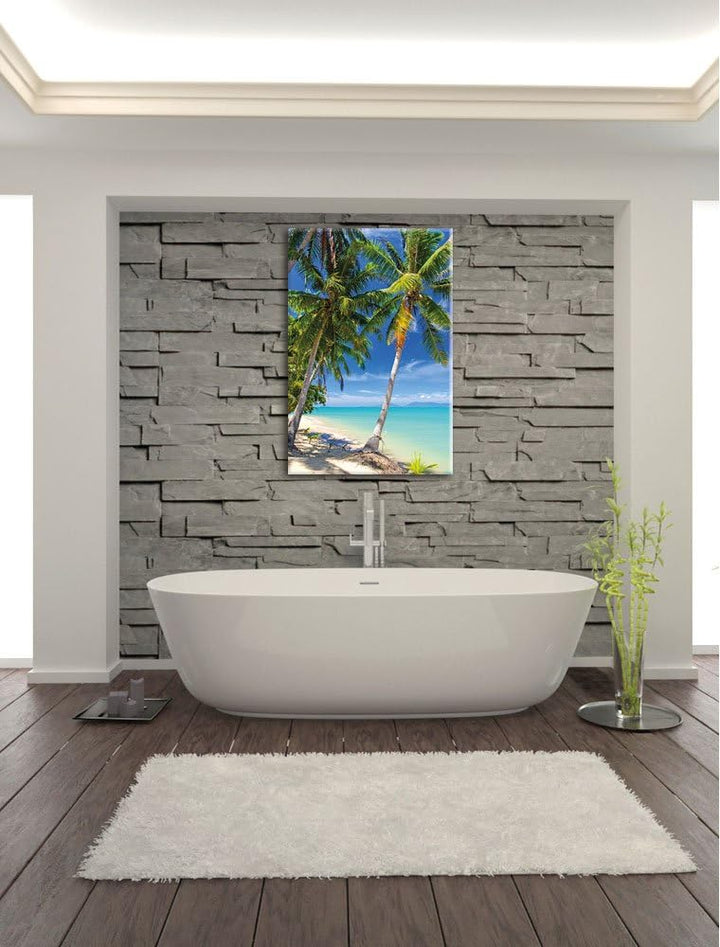 Palmen Traumstrand, Format: 100x70 auf Leinwand, XXL riesige Bilder fertig gerahmt mit Keilrahmen, K