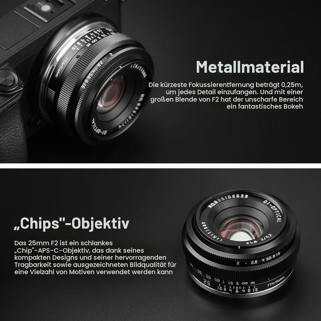 TTARTISAN 25mm F2 Kameraobjektiv Camera Lense für Sony E-Mount APS-C Manuelles Tragbares Pancake-Obj