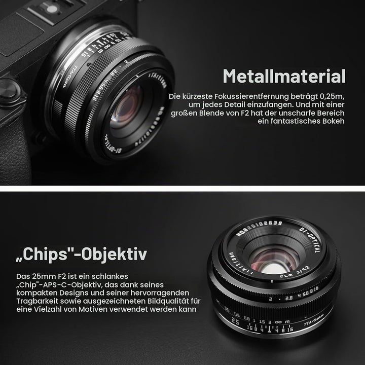 TTARTISAN 25mm F2 Kameraobjektiv Camera Lense für Sony E-Mount APS-C Manuelles Tragbares Pancake-Obj