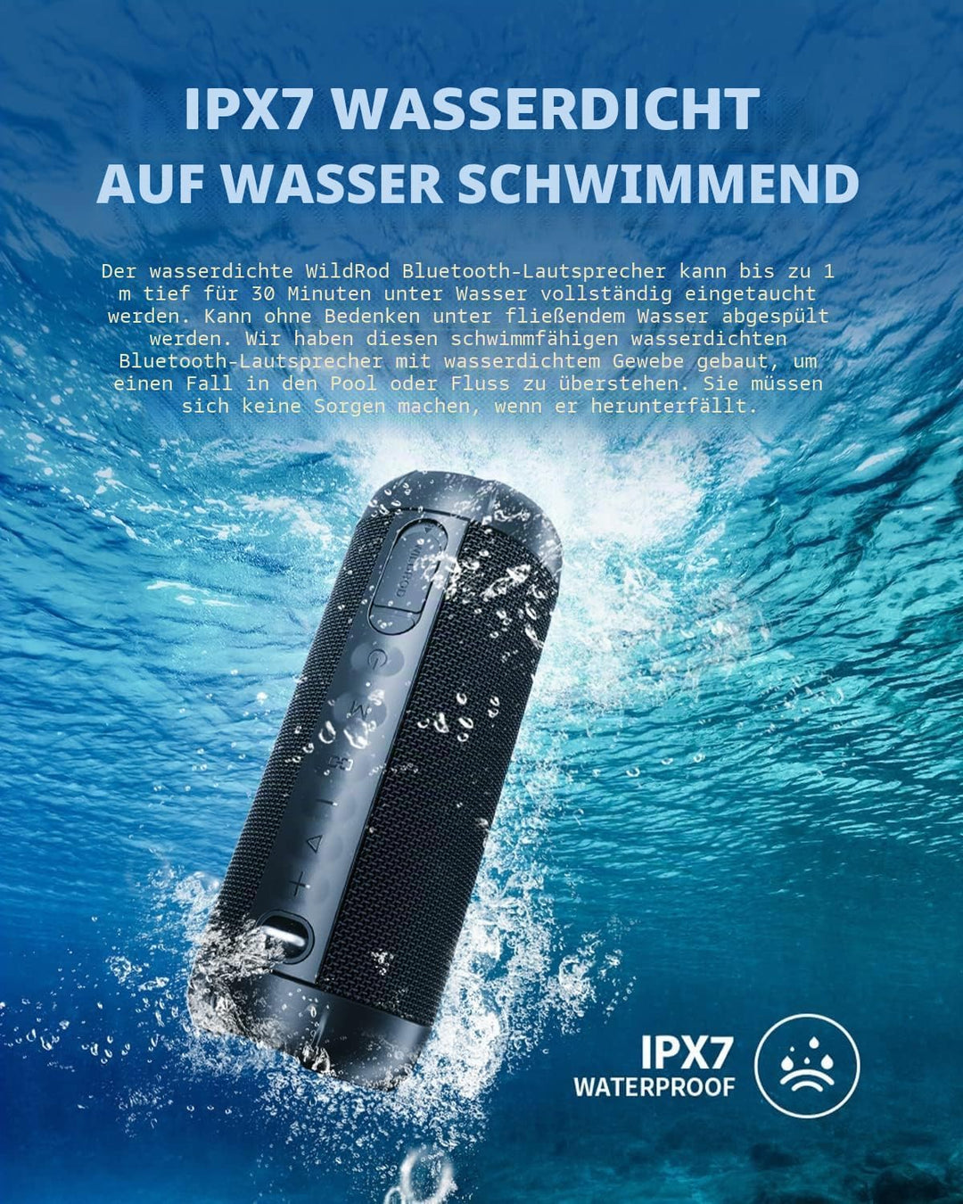 MIFA WildRod Bluetooth Lautsprecher mit Bluetooth 5.3, IP67 wasserdicht & staubdicht, 30W Wiedergabe