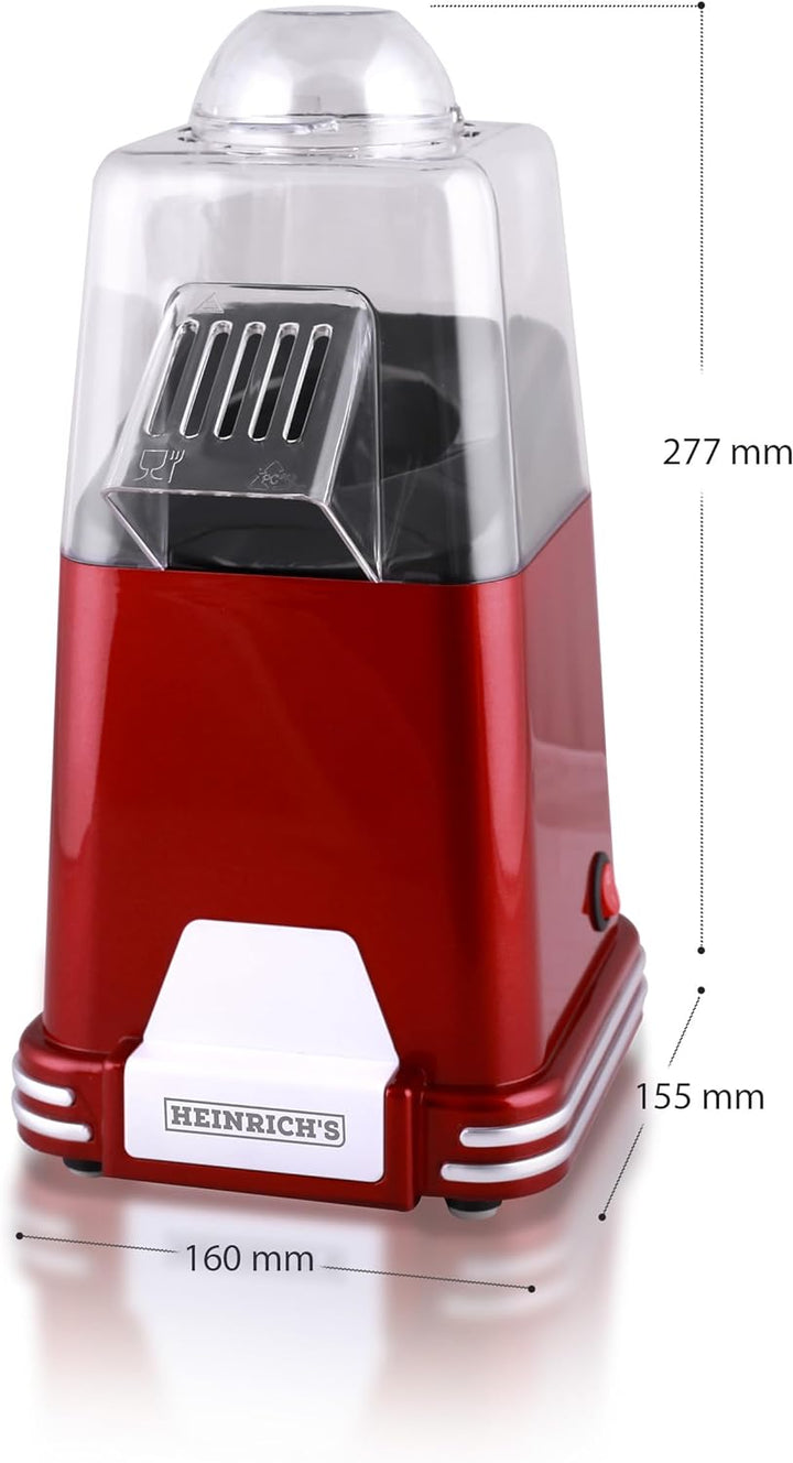 HEINRICHS Popcornmaschine, Popcorn Maker ohne Fett & Öl, Heissluft Popcorn, schnelle und einfache Zu