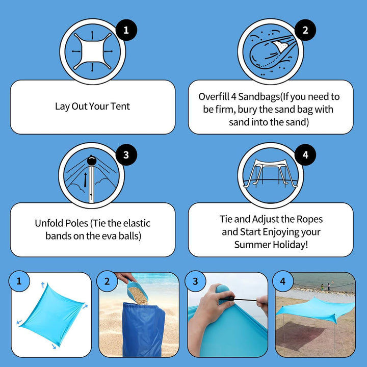 JAICOM Strandzelt, 2.1x2.1m Strandmuschel, UPF50+ UV-Schutz und Wasserdicht Sonnensegel, Mit Sandsch