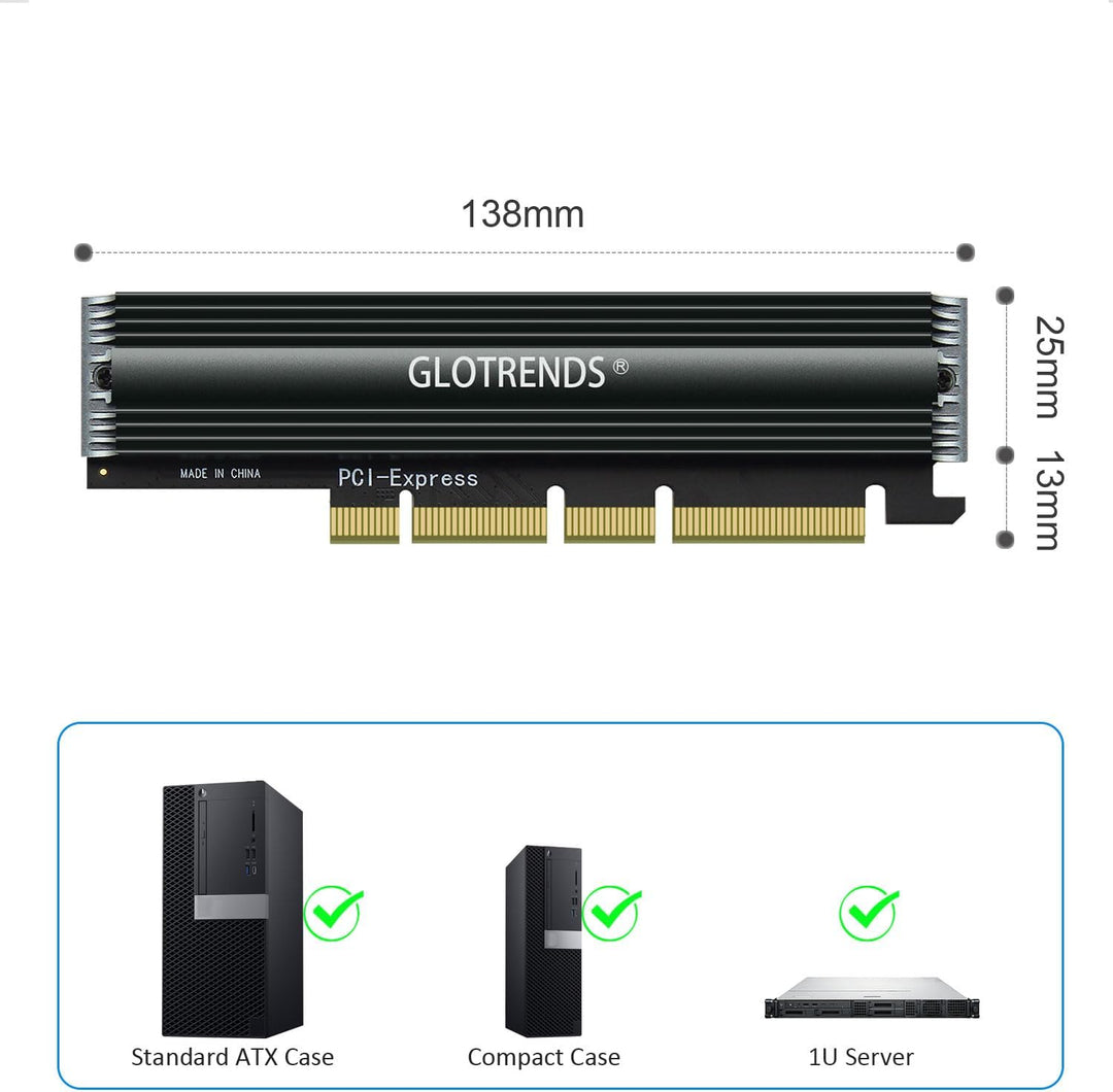 GLOTRENDS PA16 22110/2280 M.2 NVMe zu PCIe 4.0 X4 Adapter mit Vollabdeckung Aluminium Kühlkörper, PC
