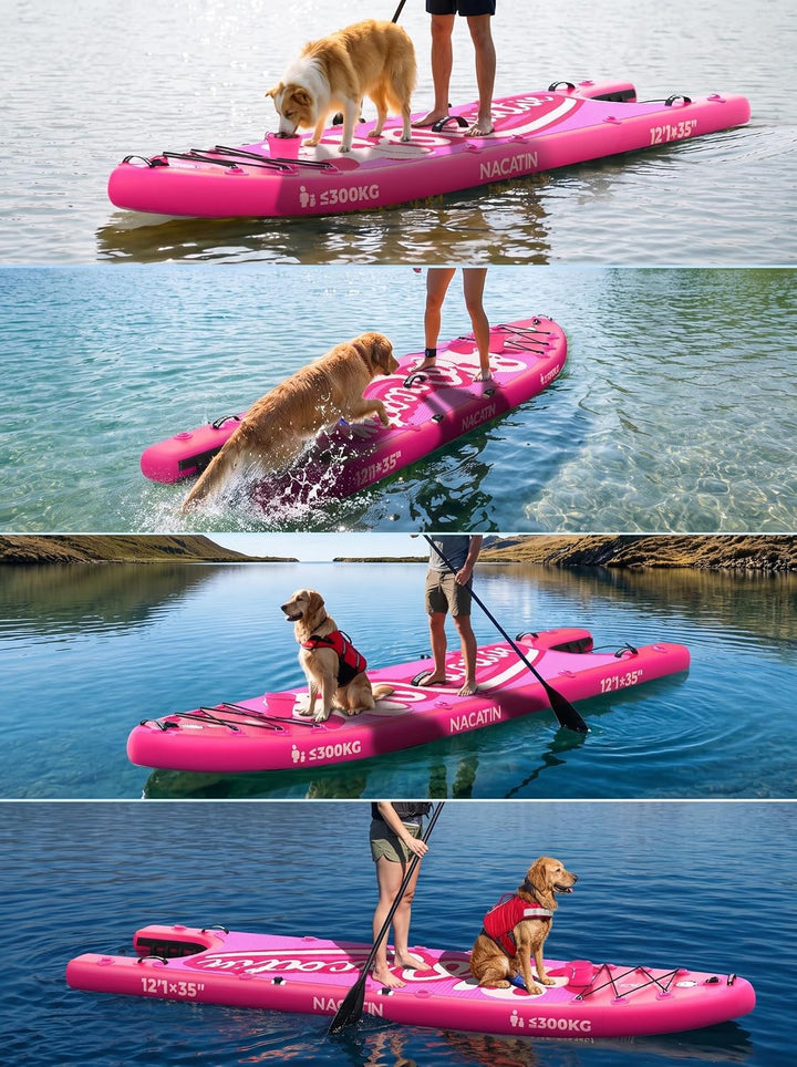 NACATIN 366cm (12ft) aufblasbares SUP Board mit Hunderampe, breites 91cm (36in) Stand Up Paddling Bo