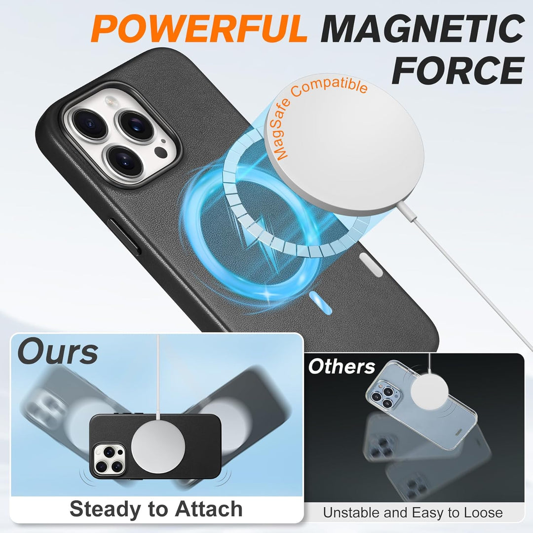 SHIELDON Hülle für iPhone 15 Pro Max Handyhülle Schutzhülle [Echtleder] [Kabellos Laden] [Elegant Au