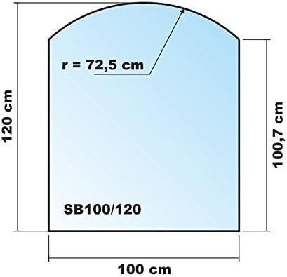 Segmentbogen 100x120cm - Funkenschutzplatte Kaminbodenplatte Glasplatte f.Ofen (Klarglas - Segmentbo