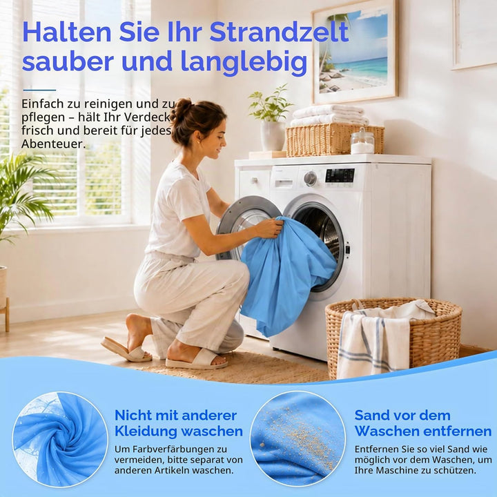 Strandzelt mit Strandmatte, LSF 50+ Hochschutz, 2x2x2m, Himmelblau | inkl. Sandanker, Alu-Stangen &amp;