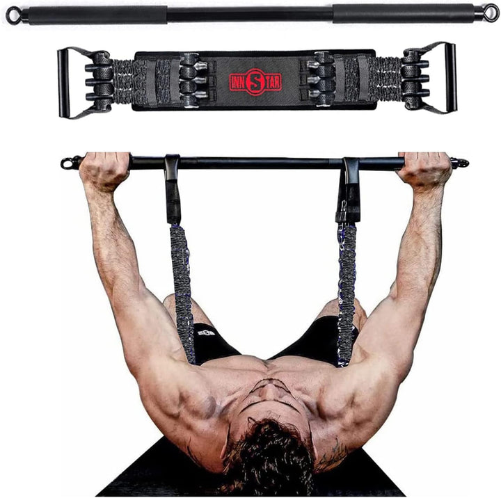 INNSTAR Tragbares Bankdrücken Widerstandsbänder mit Stange, Verstellbare Bench Press Resistance Band