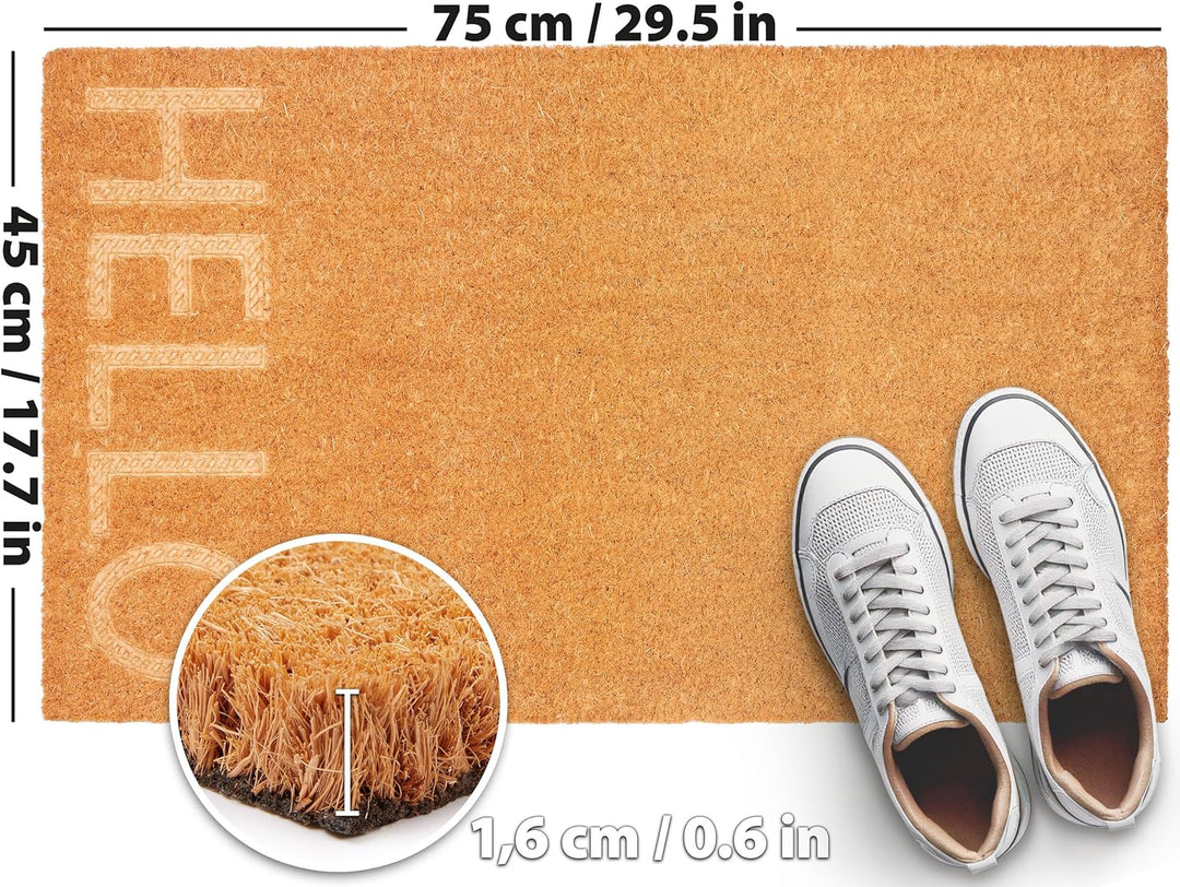 BRUBAKER Fussmatte für Aussen und Innen - Hello - 45 x 75 cm Schmutzfangmatte aus 100% Kokos - 3D Fu