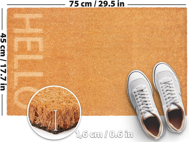 BRUBAKER Fussmatte für Aussen und Innen - Hello - 45 x 75 cm Schmutzfangmatte aus 100% Kokos - 3D Fu