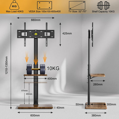 FORGING MOUNT TV Ständer Standfuss Fernsehstand für 32 bis 70 Zoll Flach & Curved Fernseher, Holz TV