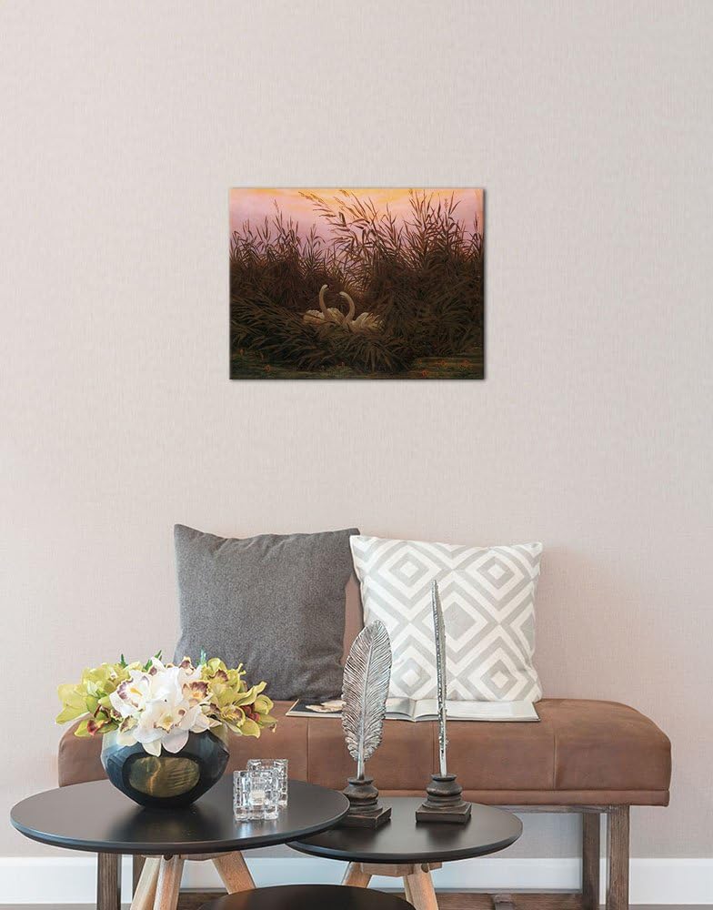 Bilderdepot24 Bild auf Leinwand | C. D. Friedrich Schwäne im Schilf beim ersten Morgenrot in 80x60 c