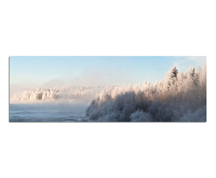 Paul Sinus Art Panoramabild auf Leinwand und Keilrahmen 150x50cm Finnland Winterwald Schnee Landscha