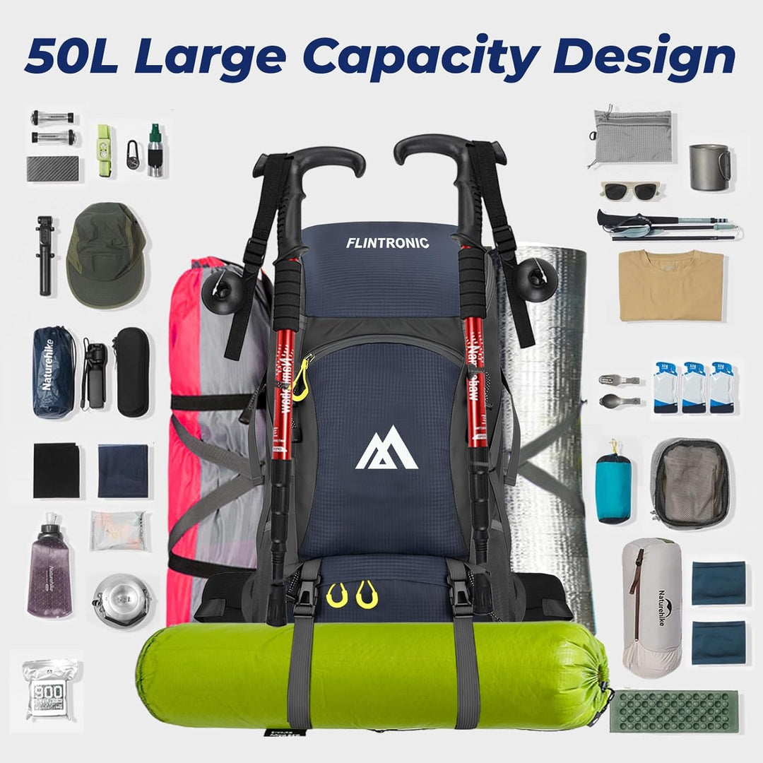flintronic Wanderrucksack Herren Damen 50L, Outdoor Rucksack Trekkingrucksack, Leichter Wasserdichte