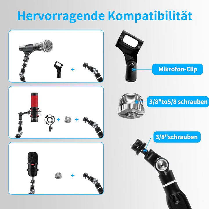 Trintion Mikrofon Arm 73-175cm Mikrofonständer Einstellbare Mikrofonstativ Mikrofon Ständer mit 2 Mi