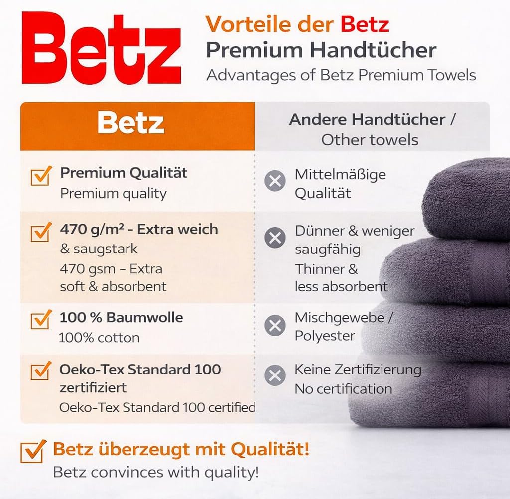 Betz 4-TLG. Handtuch Set Premium 100% Baumwolle 2 Duschtücher Duschtuch Grösse 70 x 140 cm 2 Handtüc