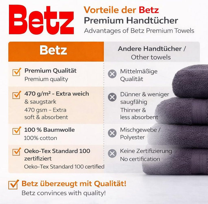 Betz 4-TLG. Handtuch Set Premium 100% Baumwolle 2 Duschtücher Duschtuch Grösse 70 x 140 cm 2 Handtüc