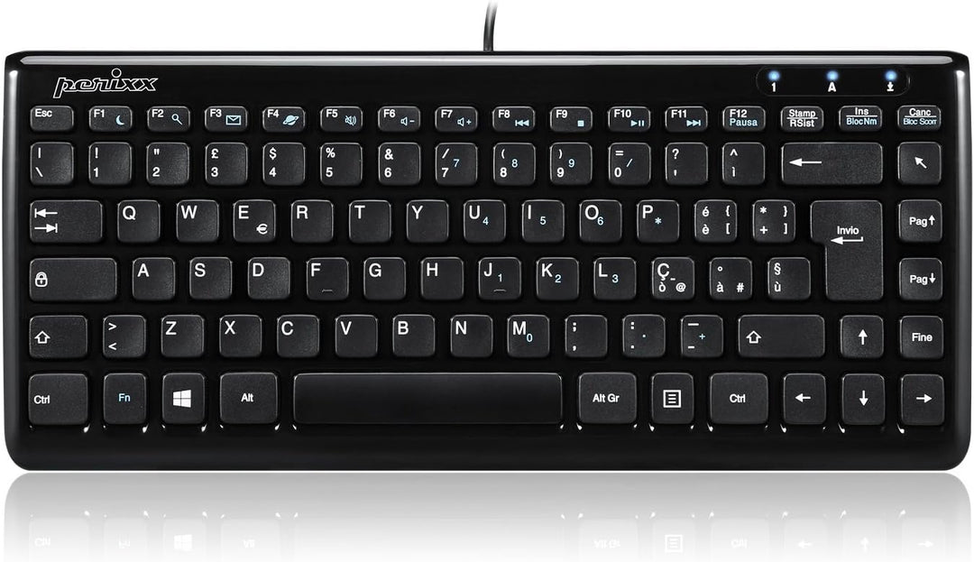 Perixx PERIBOARD-407 Mini-USB-Tastatur mit Kabel, Chiclet-Typ, ultradünn und tragbar, Schwarz, itali