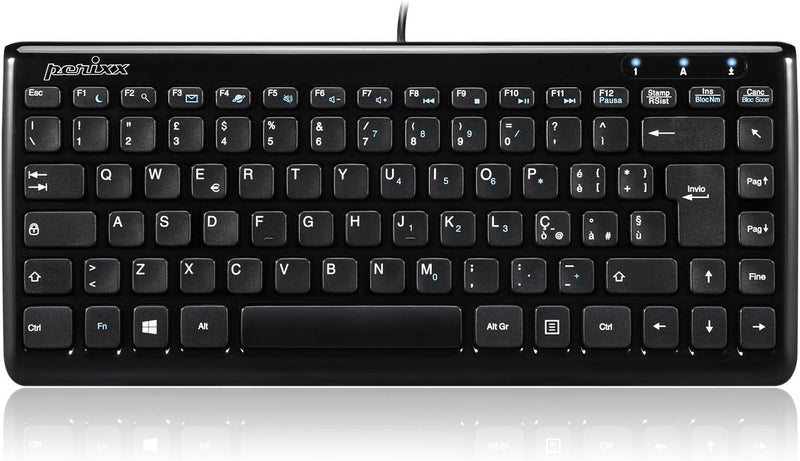 Perixx PERIBOARD-407 Mini-USB-Tastatur mit Kabel, Chiclet-Typ, ultradünn und tragbar, Schwarz, itali