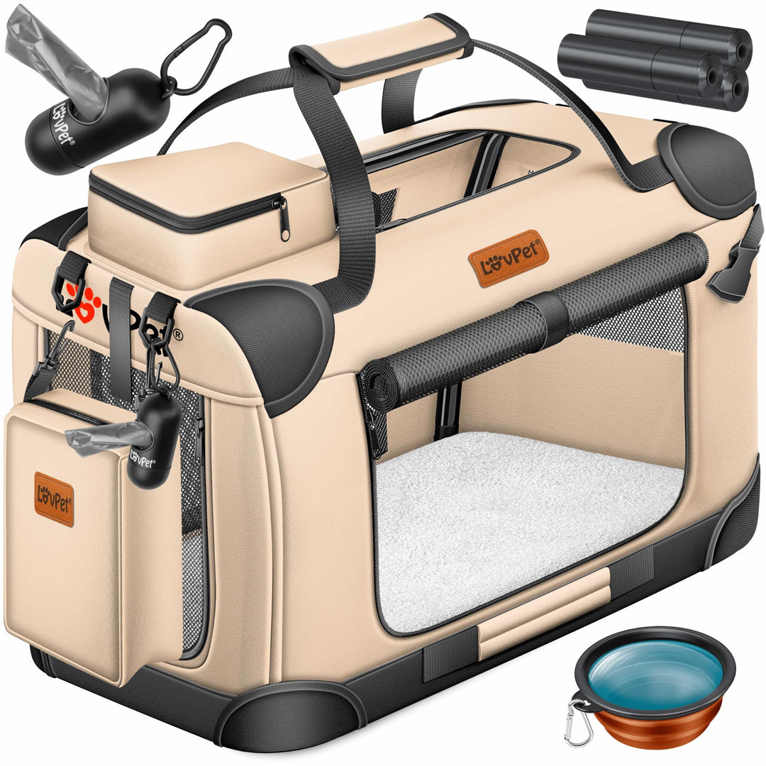 Lovpet® Transportbox Hund Katze Transporttasche S 49,5x34,5x35cm | Hunde-Tragetasche Faltbare Katzen