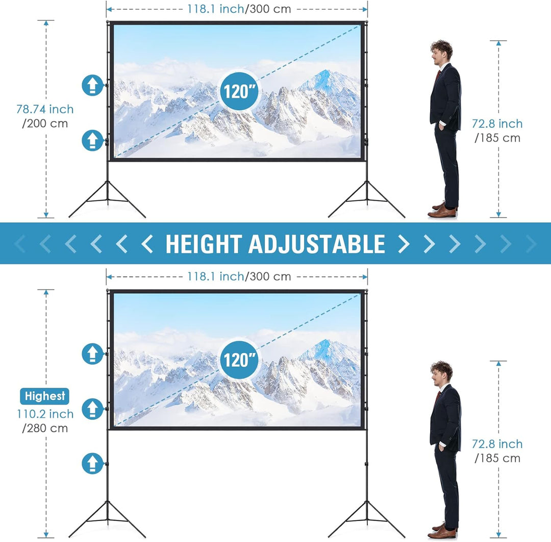Beamer Leinwand 120 Zoll mit Faltbarem Standfuss, LEORFI Outdoor-Indoor Projektionswand HD 16:9, Tra