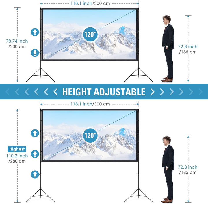 Beamer Leinwand 120 Zoll mit Faltbarem Standfuss, LEORFI Outdoor-Indoor Projektionswand HD 16:9, Tra