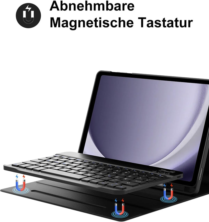 Hülle mit Tastatur für Samsung Galaxy Tab A9 Plus 11 Zoll 2023, QWERTZ Deutsche Magnetisch Abnehmbar
