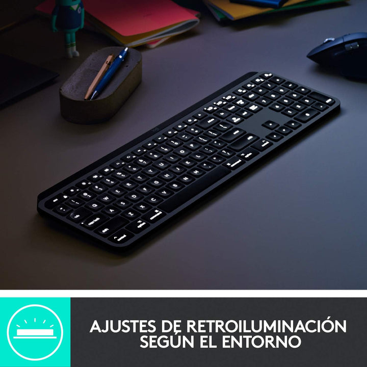 Logitech MX Keys for Mac – Fortschrittliche hintergrundbeleuchtete kabellose Tastatur, Spanisches QW