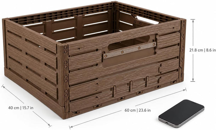 Bestlivings Stabile Faltbox 4er Pack Holzdesign 60 x 40 x 21,8cm ( LxBxH ) Stapelbarer Faltbarer Ein