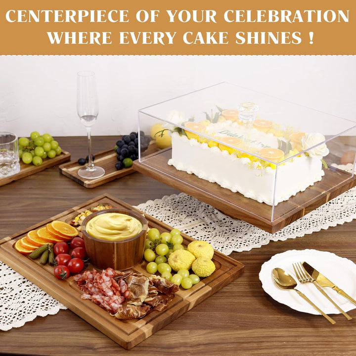 Holz Kuchen Stand mit Deckel.2-in-1 rechteckige Dessert Tisch Display Set und Charcuterie Board mit