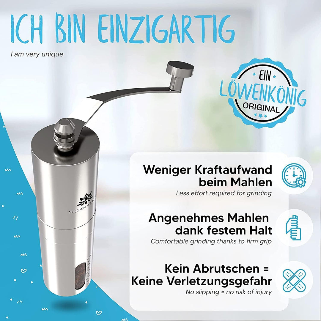 LÖWENKÖNIG® MOKKALOV Edition - Kaffeemühle manuell mit Keramik-Kegelmahlwerk I Kaffeemühle Hand - Ha