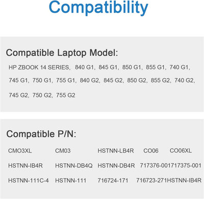 CM03XL 50Wh 11,4V Laptop Akku für HP EliteBook 840 850 G1 G2 855 845 G2 Series CM03050XL CO06 CO06XL