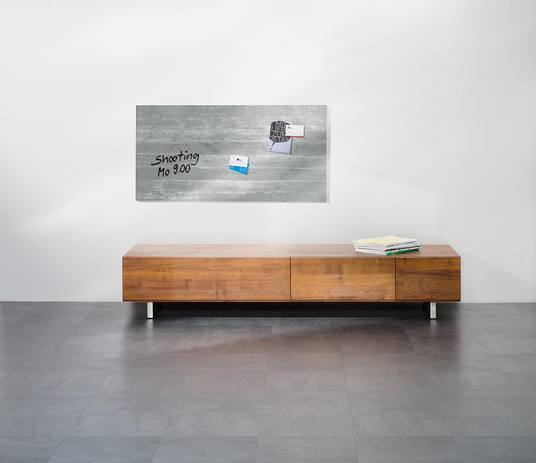 SIGEL GL148 Premium Glas-Whiteboard 91x46 cm Motiv Sichtbeton hochglänzend, TÜV geprüft, einfache Mo