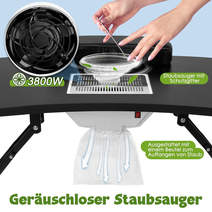 UISEBRT Faltbar Maniküretisch mit Absaugung Tragbarer Nageltisch Tragbaresmanikürtisch mit Rollen Mo