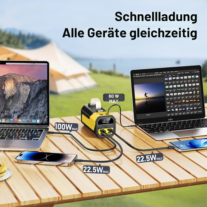 Laptop Powerbank 70000mAh, Power Bank 100W USB-C mit integriertem &amp; einziehbarem Kabel, Externer Akk