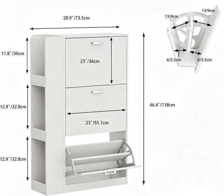 Schuhschrank mit 3 Klappen Schmal Schuhschrank mit 3 Flip-Schuhregal und 3 Ablagefächer platzsparend