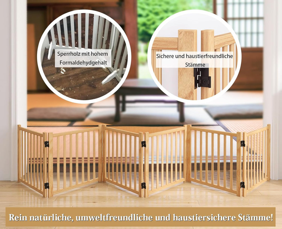 Lackfreies Naturholz-Hundeabsperrgitter, 6-teilig faltbar &amp; 360° drehbar – Sicher als Welpen- und Ki