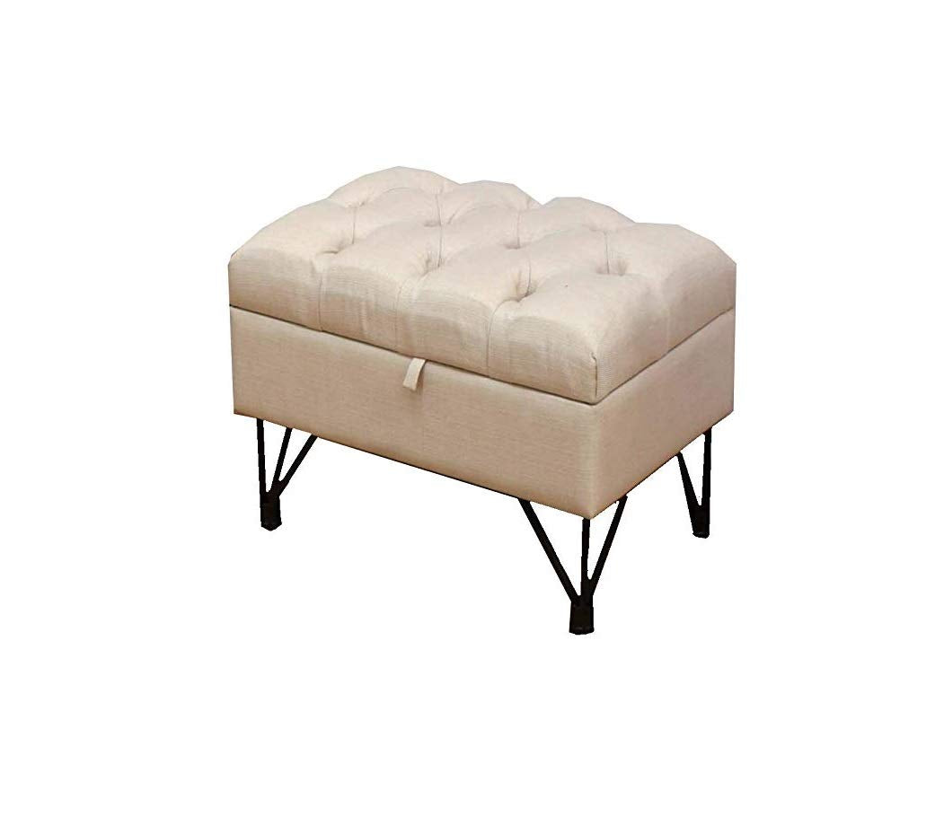 DRW Fussbank mit Truhe Kunstleder beige, 50x45x40 cm