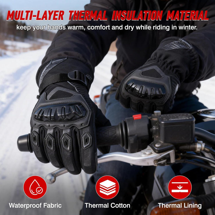 Riloer Motorradhandschuhe Leder Winter Wasserdicht Outdoor Radfahren Handschuhe Touchscreen Resistan