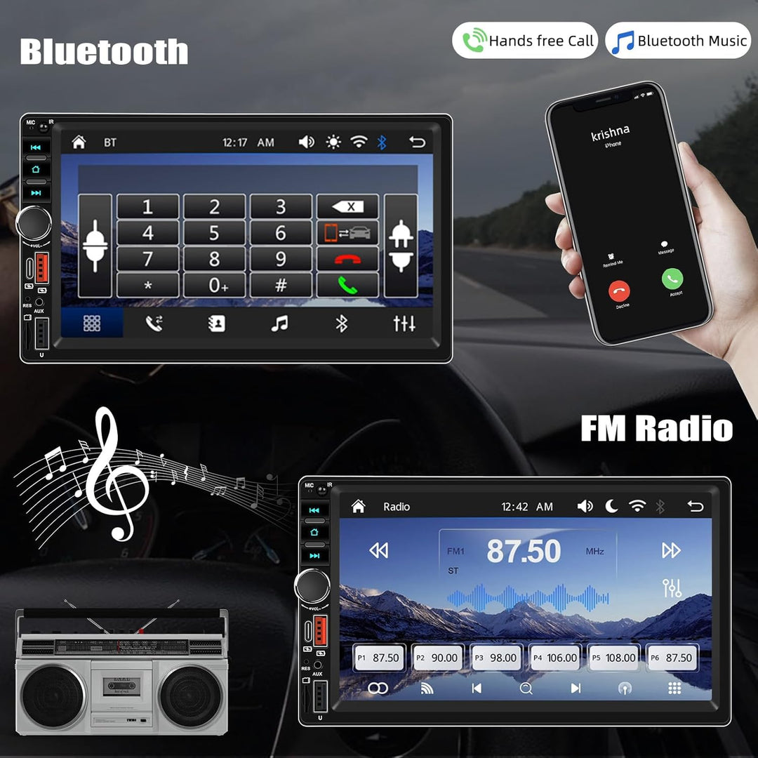 CAMECHO Autoradio mit IPS Bildschirm,7 Zoll 2 Din Apple CarPlay Android Auto Touch Screen Display, W