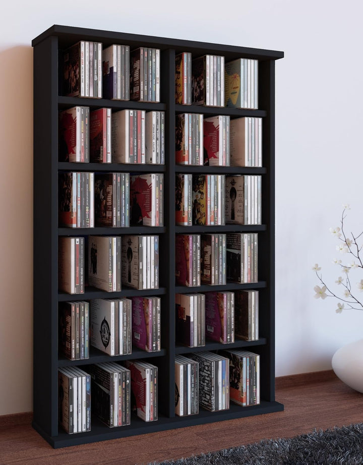 VCM Holz CD DVD Stand Regal Schrank Aufbewahrung Standregal Ständer Ronul Schwarz, Schwarz
