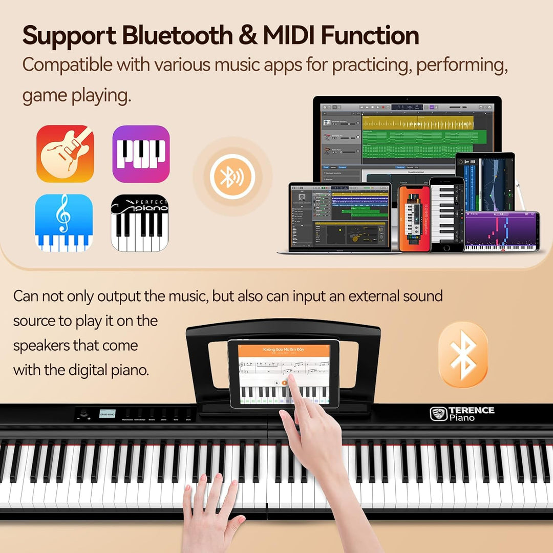 TERENCE E Piano 88 Tasten Faltbares Digital Piano mit 2000mAh Batterie unterstützung MIDI-USB Audio-