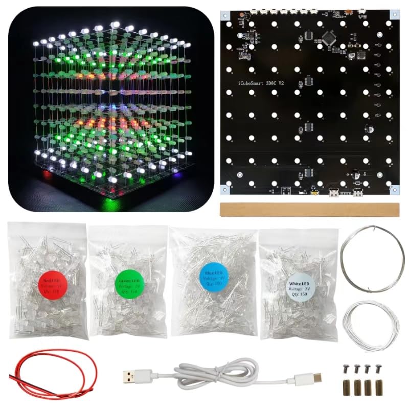 8x8x8 Led Cube Kit Led Löt Bausatz 8x8x8 DIY Elektronik Bausatz Schweissprojekt-Kit (3D8C-MULTI4)