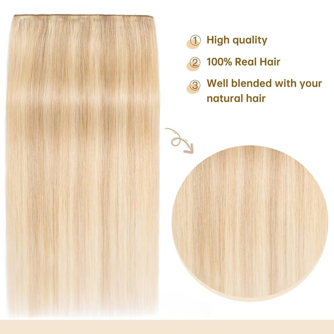 TESS Clip in Extensions Echthaar Blond Balayage 25 cm, Ein Stück Clip in Echthaar Haarverlängerung 5