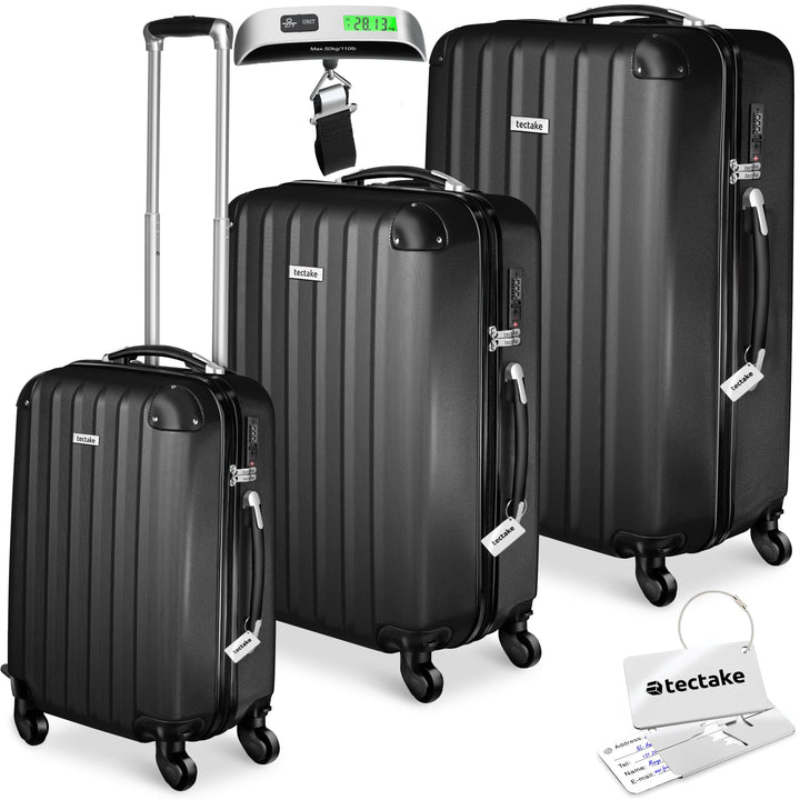 tectake® 3er Kofferset mit Kofferwaage & Kofferanhänger, Reisekoffer Set, ABS Hartschalenkoffer Set,