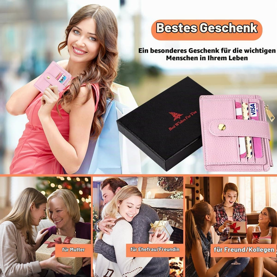 BTNEEU Kreditkartenetui Damen Echtes Leder Geldbörse Damen Klein RFID Schutz Kartenetui mit Münzfach