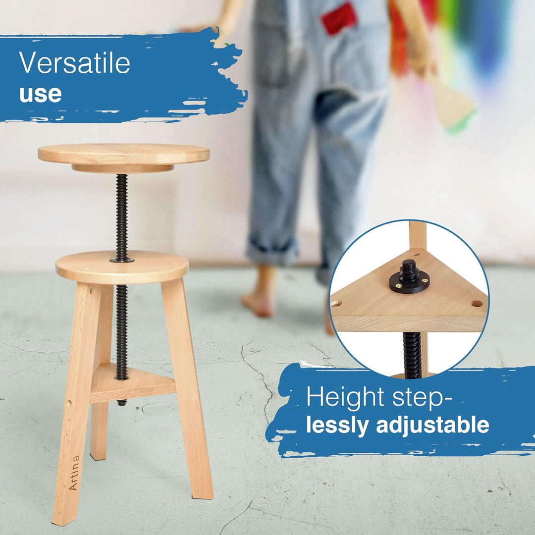 Artina Malhocker Arles Ø 30 cm Sitzfläche Drehhocker Holz höhenverstellbar 48-66cm - Künstlerhocker