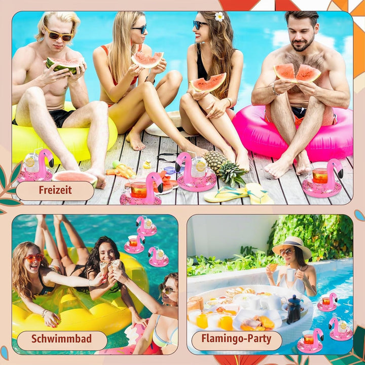 Perthlin 16 Flamingo Aufblasbare Getränkehalter Flamingo Pool Getränkehalter Glitzernde Konfetti Sch
