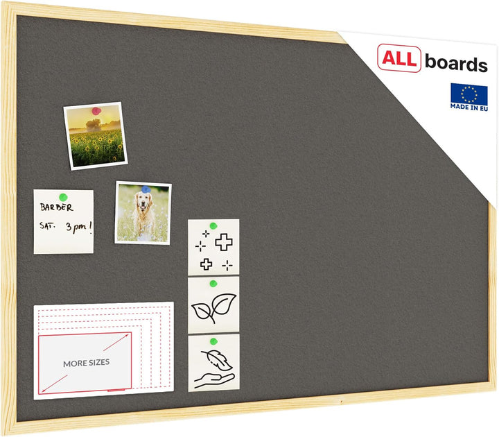 ALLboards Grau Pinnwand mit Holz Rahmen 90x60cm Korktafel Korkwand Pinnwand Kork Grau Oberfläche Kor